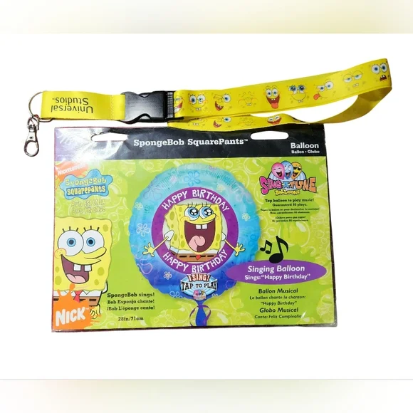 Spongebob Lanyard w/key ring & Spongebob "Happy Birthday Singing Balloon" - Picture 1 of 2